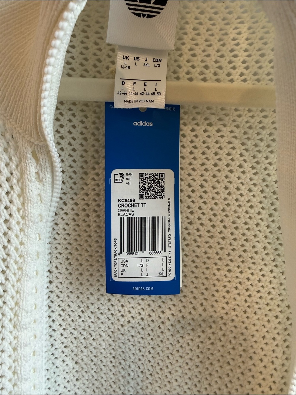 adidas Originals White Crochet Track Jacket L - Picture 3 of 4